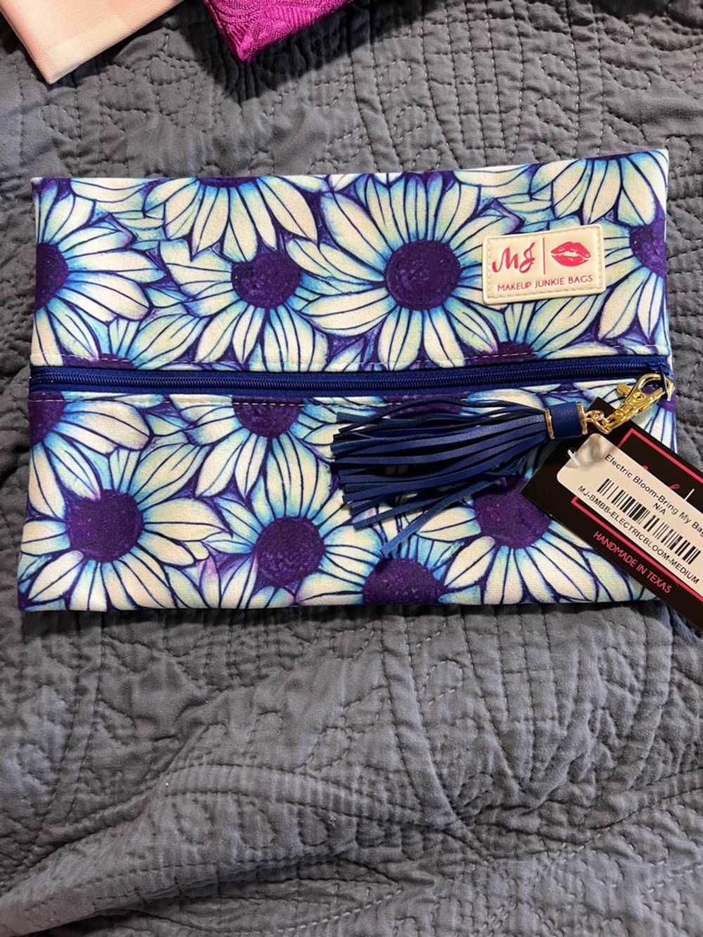 Makeup Junkie Electric Bloom Bring My Bag Back Zip Pouch - Blue & Purple